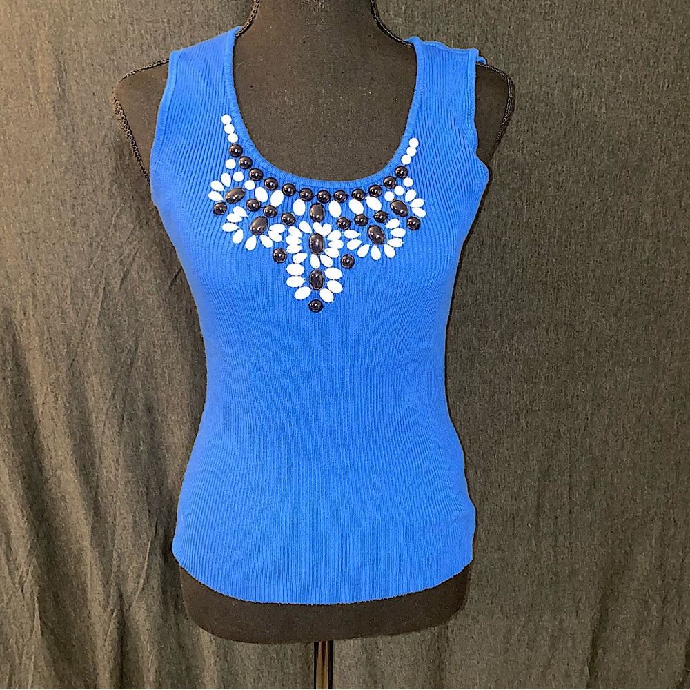 RUBY RD BEADED BLUE TANK TOP